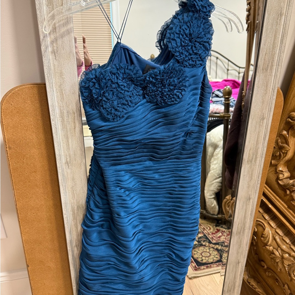 Adrianna Papell Teal One-Shoulder Dress petite